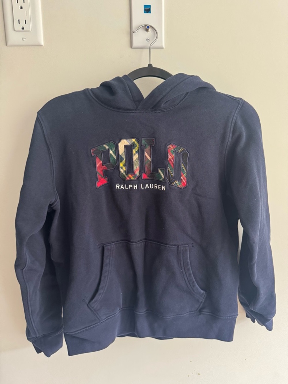 Polo by Ralph Lauren Navy Hoodie with Plaid POLO Applique